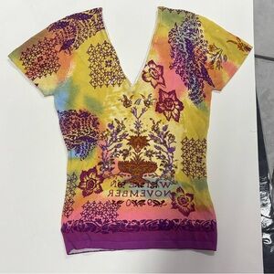 V-neck Multi-Color Floral Print Women's Top Faust